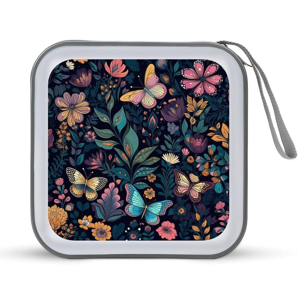 FZQVSWTX CD/DVD Storage Case,40 Capacity CD Case Holder Organizer Blue And Yellow Flowersprinted Plastic Portable Zipper Wallet DVD Case for Car Home Travel