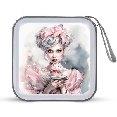 FZQVSWTX CD/DVD Storage Case,40 Capacity CD Case Holder Organizer Girl Holding Cakeprinted Plastic Portable Zipper Wallet DVD Case for Car Home Travel