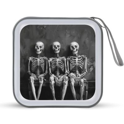 FZQVSWTX CD/DVD Storage Case,40 Capacity CD Case Holder Organizer Three Smiling Skeletonsprinted Plastic Portable Zipper Wallet DVD Case for Car Home Travel