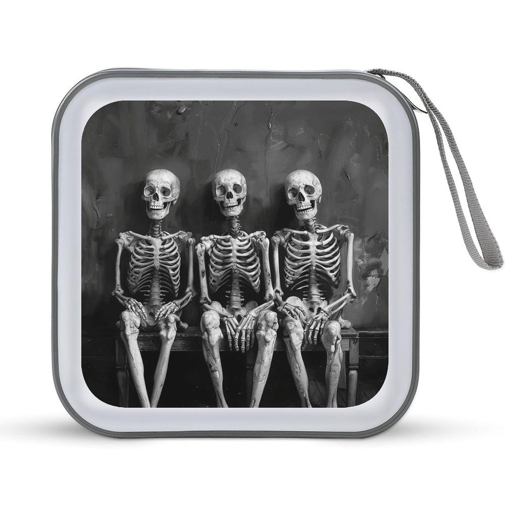 FZQVSWTX CD/DVD Storage Case,40 Capacity CD Case Holder Organizer Three Smiling Skeletonsprinted Plastic Portable Zipper Wallet DVD Case for Car Home Travel