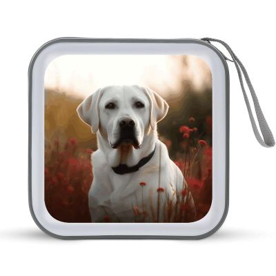 FZQVSWTX CD/DVD Storage Case,40 Capacity CD Case Holder Organizer White Labradorprinted Plastic Portable Zipper Wallet DVD Case for Car Home Travel
