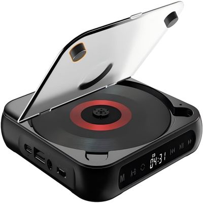 Portable CD Player with Bluetooth,for Car with Bluetooth 5.3 Wireless & 20H Playtime - Rechargeable, Fast Type-C Charge, Anti-Skip Protection for Travel, Home, Outdoor Camping (Black)