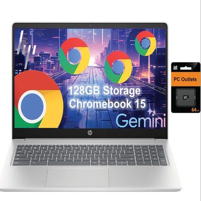 HP 15.6 Inch Chromebook with ChromeOS Flex | 8GB RAM | 128GB Built-in eMMC | Intel Pentium 4 Core Processor | Designed Purely for School and Work | Game App Not Allowed | Wi-Fi 5 | No Mouse (Silver)