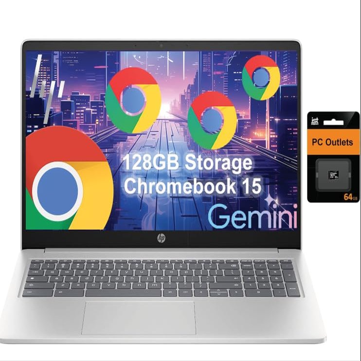 HP 15.6 Inch Chromebook with ChromeOS Flex | 8GB RAM | 128GB Built-in eMMC | Intel Pentium 4 Core Processor | Designed Purely for School and Work | Game App Not Allowed | Wi-Fi 5 | No Mouse (Silver)