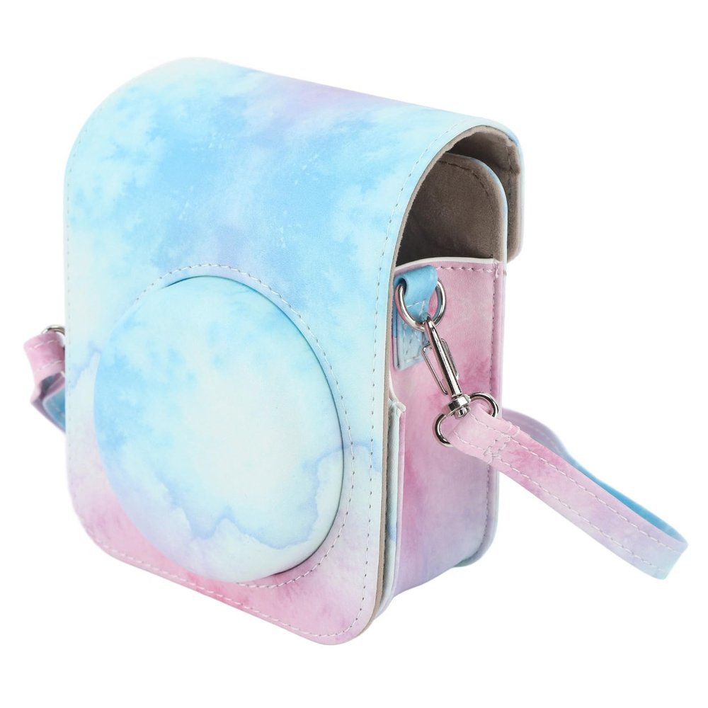 GOTOTOP Camera Sling Bag, PU Leather Camera Protective Bag with Adjustable Shoulder Strap & Soft Lining for Mini 12 Instant Camera, 13x11x6cm (Blue Pink Color)