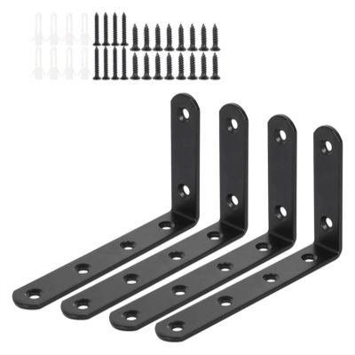 2 Pcs 5 Inch Decorative Wall Brackets,Wall Mounted Floating Shelf Brackets for L Shape Heavy Duty Furniture Support Hardware DIY Open Shelving,Black,B(D5 4Pcs)
