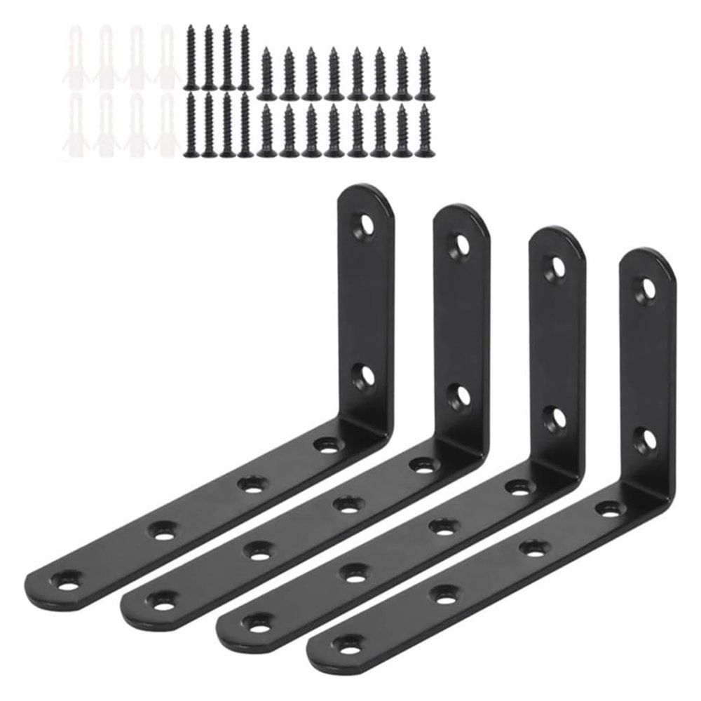 2 Pcs 5 Inch Decorative Wall Brackets,Wall Mounted Floating Shelf Brackets for L Shape Heavy Duty Furniture Support Hardware DIY Open Shelving,Black,B(D5 4Pcs)