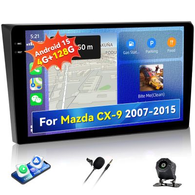 [4G+128G] Android 15 Car Radio for Mazda CX-9 2007-2015 with Wireless CarPlay Android Auto,10.1" Touchscreen Mazda CX-9 Car Stereo with Mirror Link WiFi GPS,Bluetooth,FM/RDS SWC EQ+Backup Camera