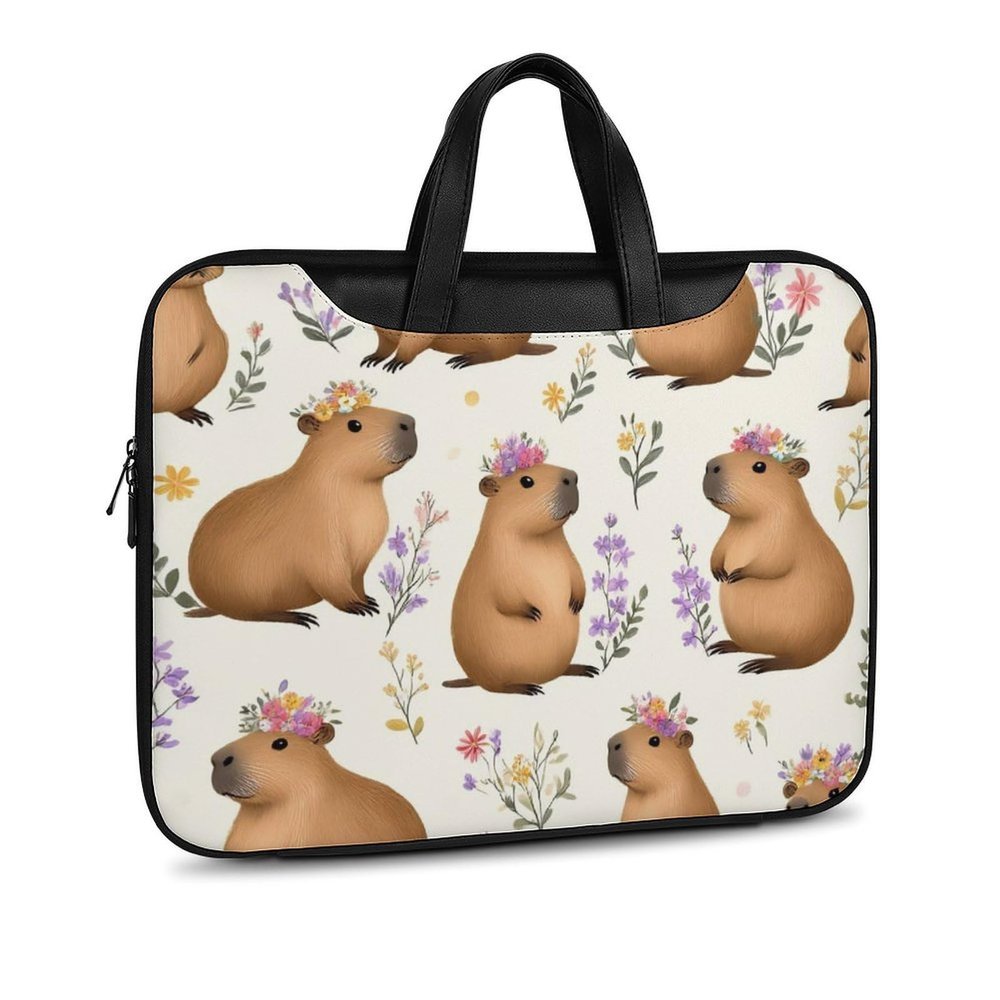 PUYWTIY Portable Laptop Shoulder Bag for Men Women, Waterproof Computer Carrying Bag Capybara Gifts Flroal Briefcase for Office Business