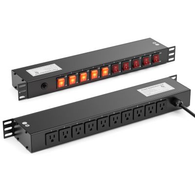 10 Outlet Horizontal 1U Rack Mount PDU Power Strip with Surge Protector - 110V/15A - 6ft Power Cord for Network Server Racks (PDU-03PRO)