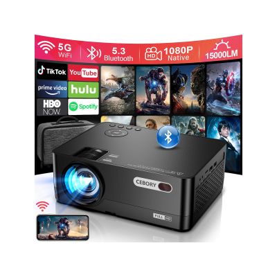 5G WiFi Bluetooth 15000LM Native 1080P Projector (Projector Screen Included), 300" Display Full HD Movie Projector, LCD Technology Support 4k Home Theater