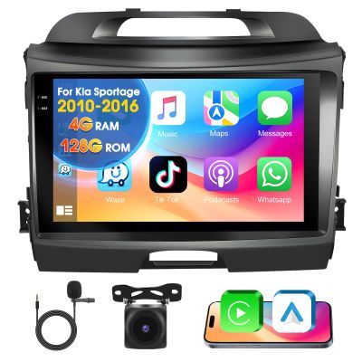 [4+128G] Motorsi 9" Touch Screen Car Stereo for Kia sportage 2010-2016, Wireless Carplay & Android Auto Car Radio with Mirror Link Bluetooth GPS SWC USB EQ FM Audio Receiver + Rear View Camera