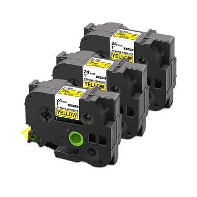 3PK Compatible Label Tape Printer Ribbon 24mm for S251 S151 S651 SM951 Label Maker Tack Acrylic Adhesive Tape(Black on Yellow)