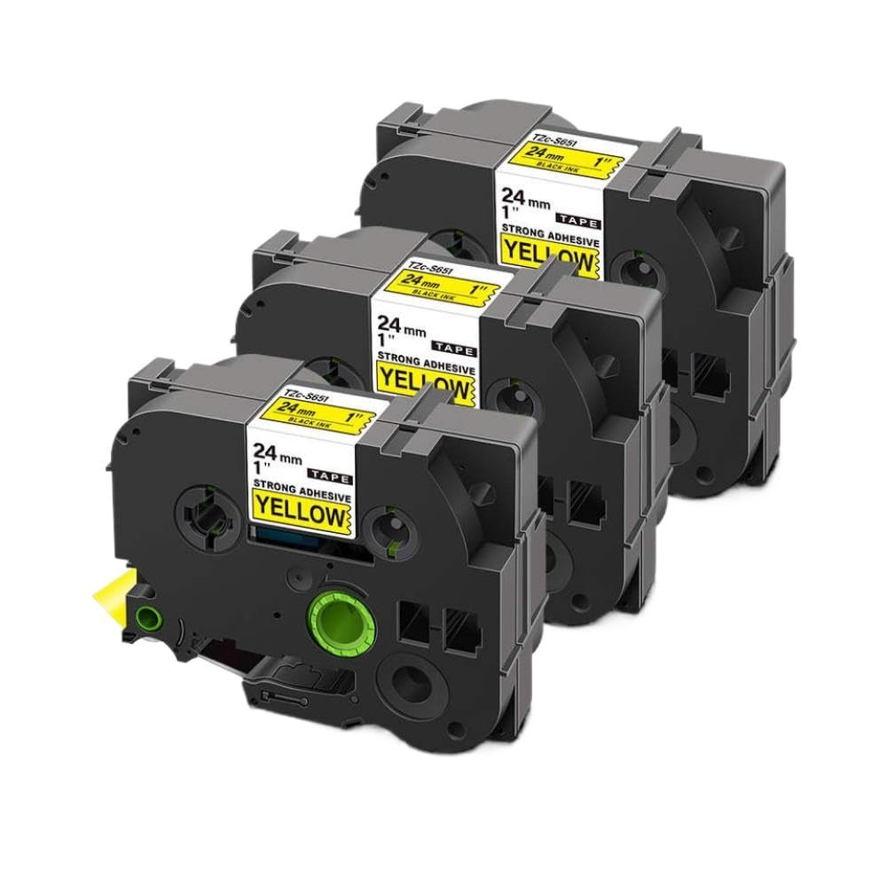 3PK Compatible Label Tape Printer Ribbon 24mm for S251 S151 S651 SM951 Label Maker Tack Acrylic Adhesive Tape(Black on Yellow)