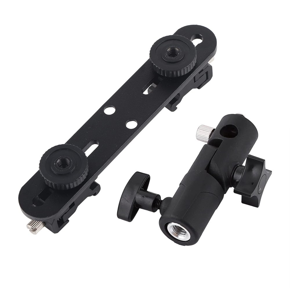 MUNEFE Dual Hot Shoe Bracket, Camera Flash Brackets, Flash Umbrella Holder, Suitable for Most Flash Units