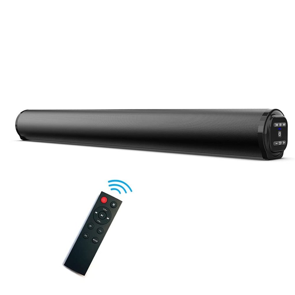 EWUROI Portable Mini Soundbar Stereo Speaker Support FM Radio with Remote Control for PC/Smart Phone