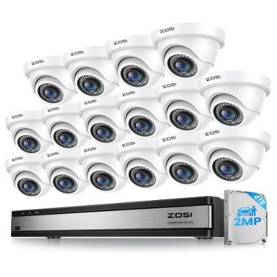 ZOSI H.265+ 16 Channel Security Camera System with AI Human Vehicle Detect, 16CH Surveillance DVR and 8 x 1080p CCTV Weatherproof Dome Camera Outdoor, 80ft Night Vision, 105Wide Angle, 4TB Hard Drive