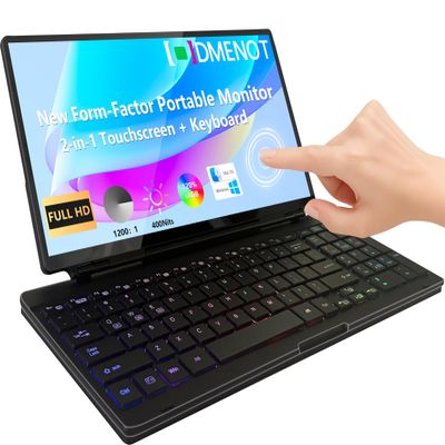 12.8" Portable Touchscreen Keyboard Monitor Stretched Bar Screen Extender with Silent Keyboard Foldable Mini RPi Display Type-C USB-A Monitor for Macbook Laptop Windows Desktop Mini PC (12.8 inch)