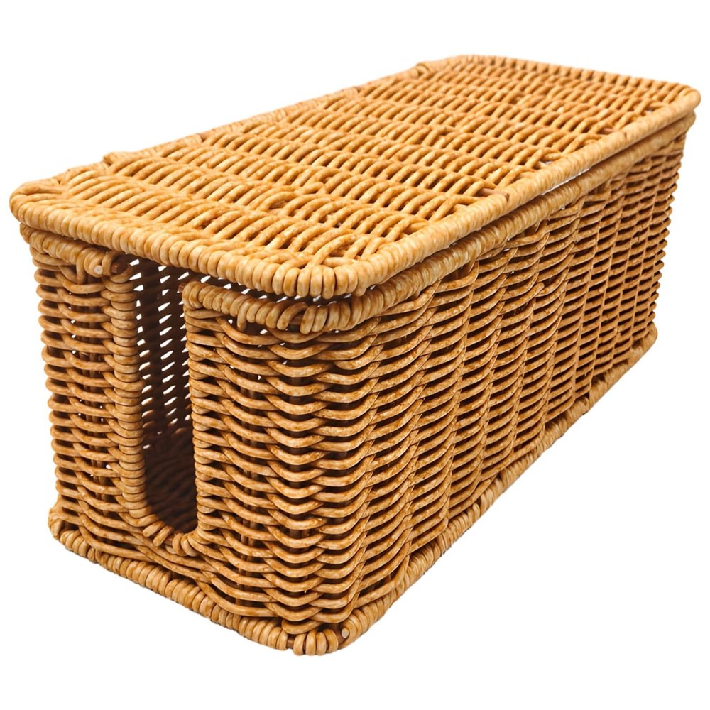 12 In X 5 In X 5 In Rattan Cable Organizer, Cord Storage Box With Ventilation, Ideal For Decluttering