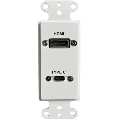 HDMI and USB-C 3.0 Pass-Through Single Gang Decorative Wall Plate with Pigtail - White