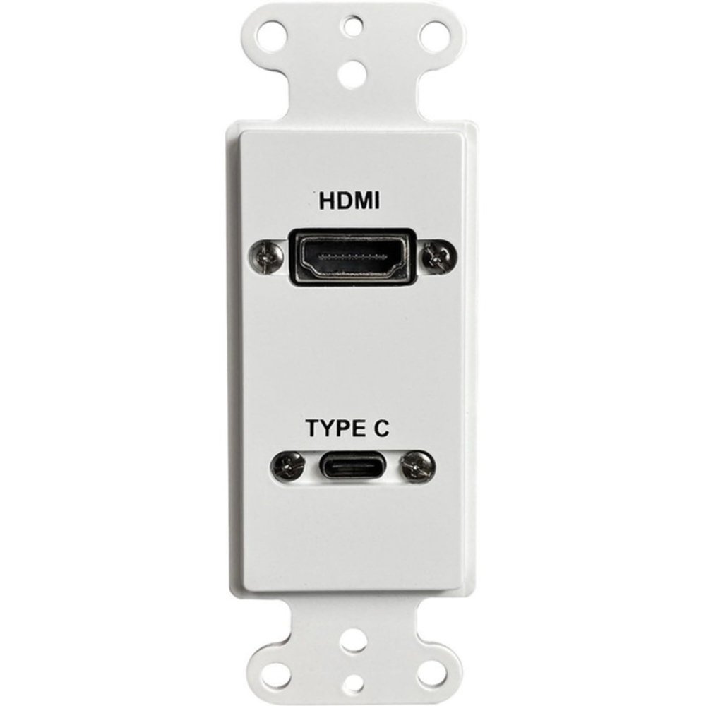 HDMI and USB-C 3.0 Pass-Through Single Gang Decorative Wall Plate with Pigtail - White