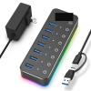 5MNG0Y8 Powered 5Gbps USB C Hub 7 Port USB3.0 14 Mode RGB LED Strip 20W Power Adapter Aluminum Gaming USB Hub(with UK Plug Adapter) view 2