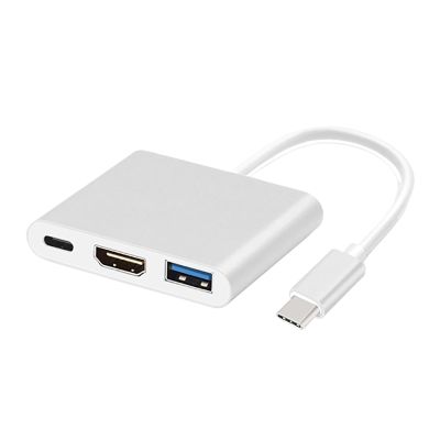 5MNG0Y8 4 in 1 USB Type-C to HDMI Ethernet Network Card + Type-C PD Hub Adapter Cable(3 in 1 Silver)
