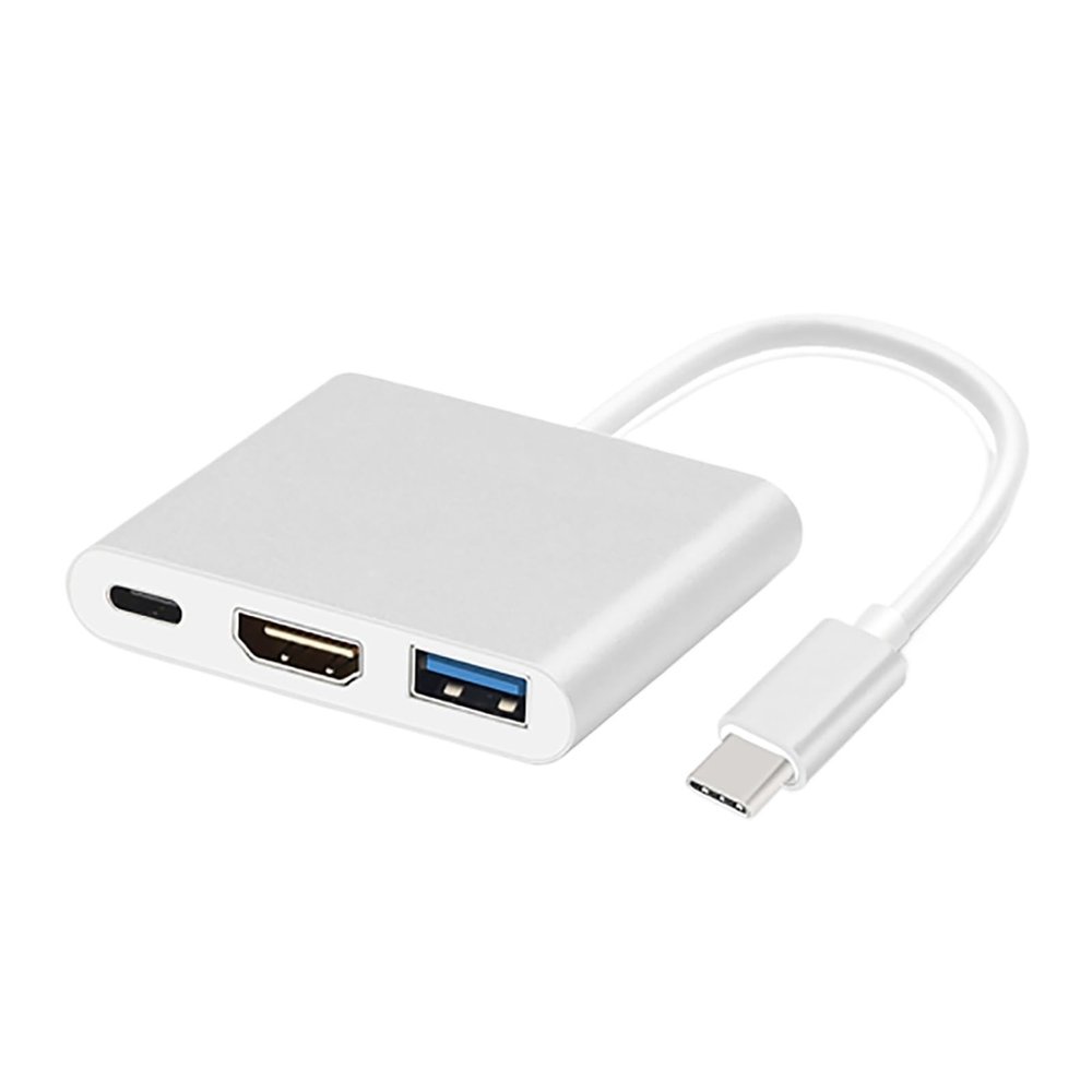 5MNG0Y8 4 in 1 USB Type-C to HDMI Ethernet Network Card + Type-C PD Hub Adapter Cable(3 in 1 Silver)