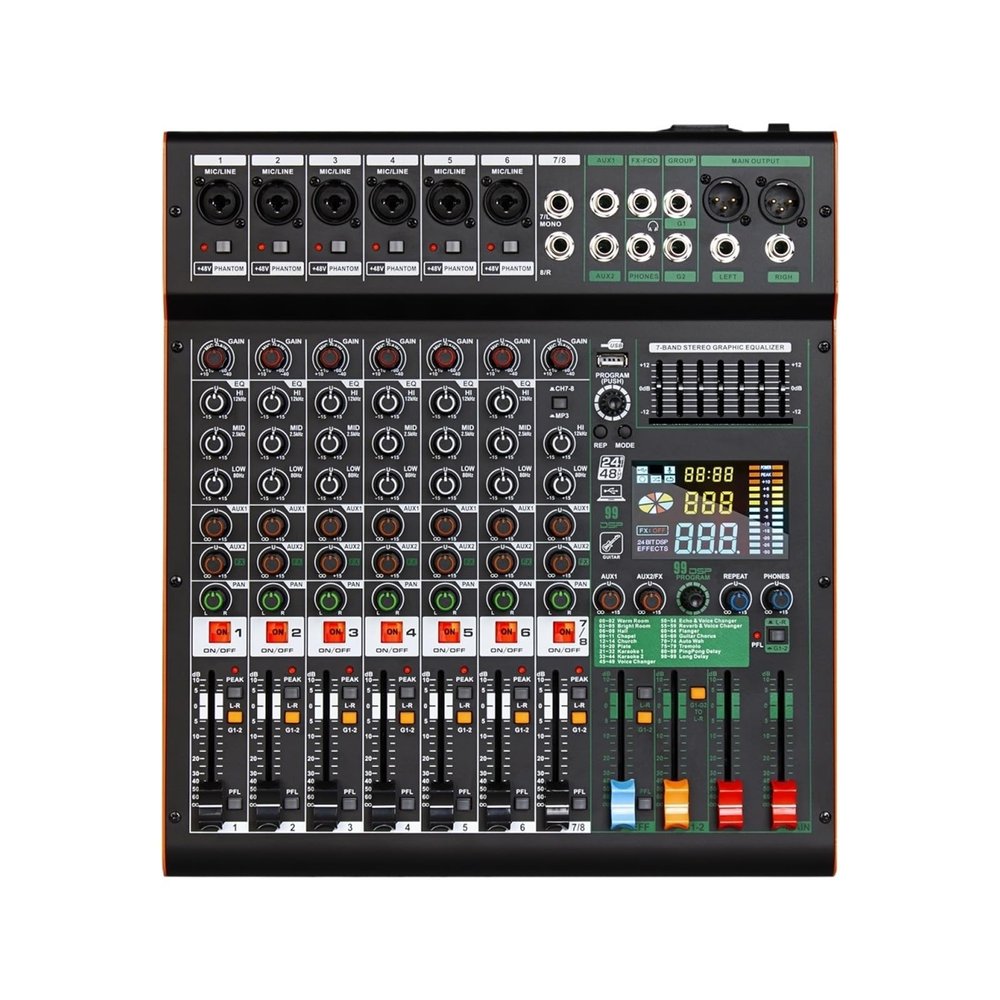 D3LX0Z1 8-Channel Stereo Music Console Club Application Audio Interface Mixer for Music Mixing Console