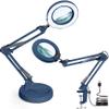 Krstlv 12X Magnifying Glass with Light and Stand, Upgrade Button 5 Color Modes Stepless Dimmable, 2-in-1 LED Lighted Magnifier Light, Hands Free Desk Lamp with Clamp for Craft Hobby Close Work - Blue view 1