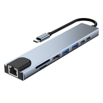 D3LX0Z1 8 in 1 USB C Hub Type C 3.0 to HDMI Adapter with RJ45 SD/TF Card Reader PD Fast Charge