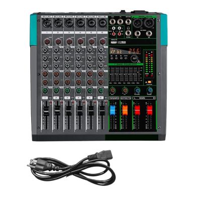 D3LX0Z1 6 Channel Audio DJ Mixing Console 256 Digital Effects USB PC Sound Audio Mixer with 48V for Karaoke Church Singing