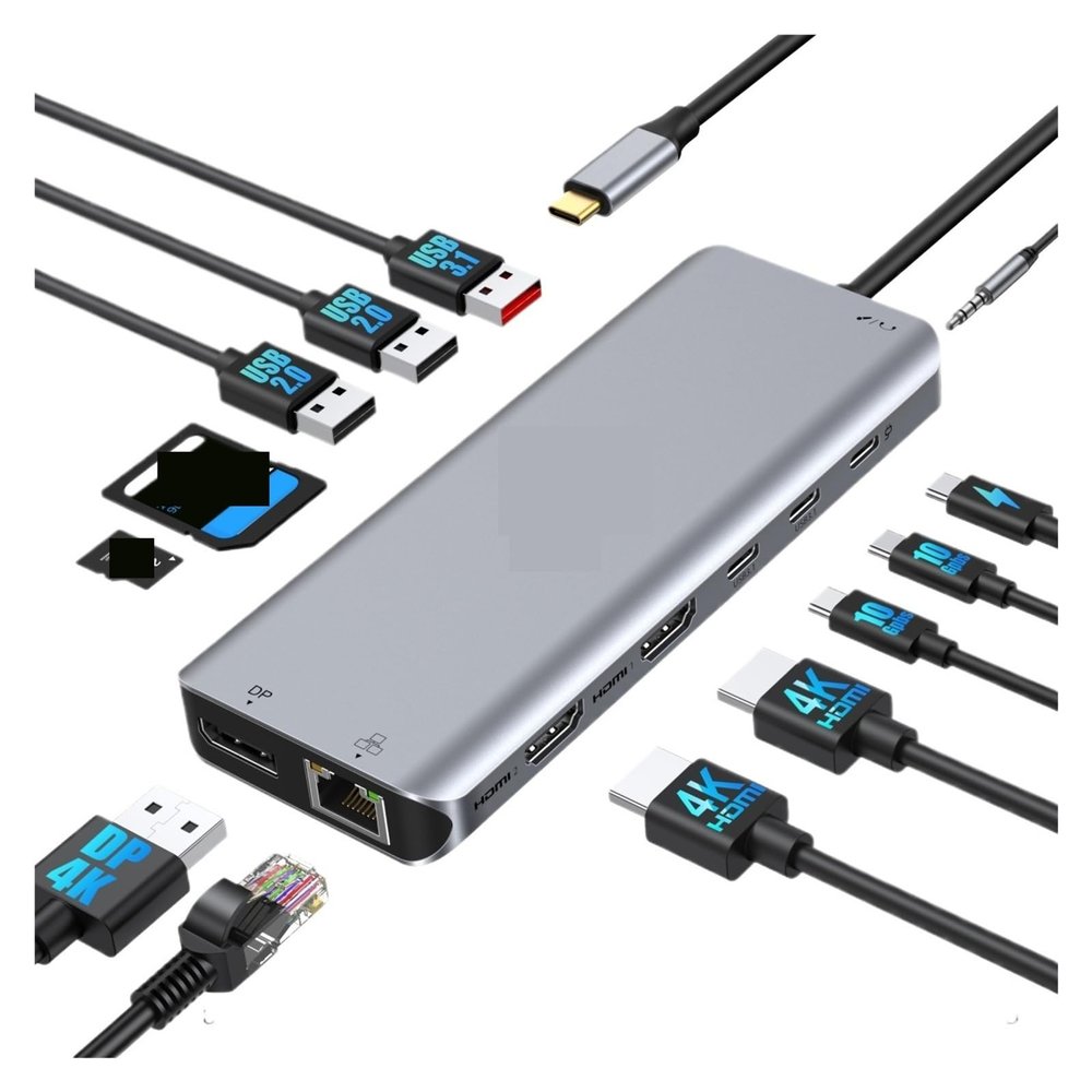 D3LX0Z1 USB C HUB Type C to HDMI 4K DP 3 USB 3.1 Gigabit Ethernet PD100W Docking Station(7 in 1(HDMI)