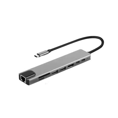 5MNG0Y8 8 in 1 Type-C Hub USB C to Adapter with RJ45 SD/TF Card Reader Charger Windows Laptop Computer