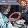 Krstlv 12X Magnifying Glass with Light and Stand, Upgrade Button 5 Color Modes Stepless Dimmable, 2-in-1 LED Lighted Magnifier Light, Hands Free Desk Lamp with Clamp for Craft Hobby Close Work - Red view 2