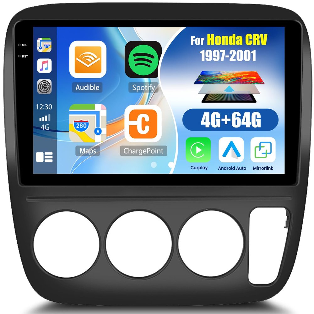4G+64G Android Car Stereo for Honda CRV 1997 1998 1999 2000 2001 Car Radio with Wireless Carplay Android Auto 9 Inch Touch Screen Head Unit Replacement Backup Camera WiFi GPS FM RDS Bluetooth