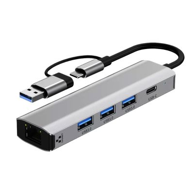 5MNG0Y8 5-in-1 USB-A3.0 Docking Station USB-C Data Transmission Cable Adapter Ethernet Rj45 Gigabit Network Card Type-C Hub for Laptops