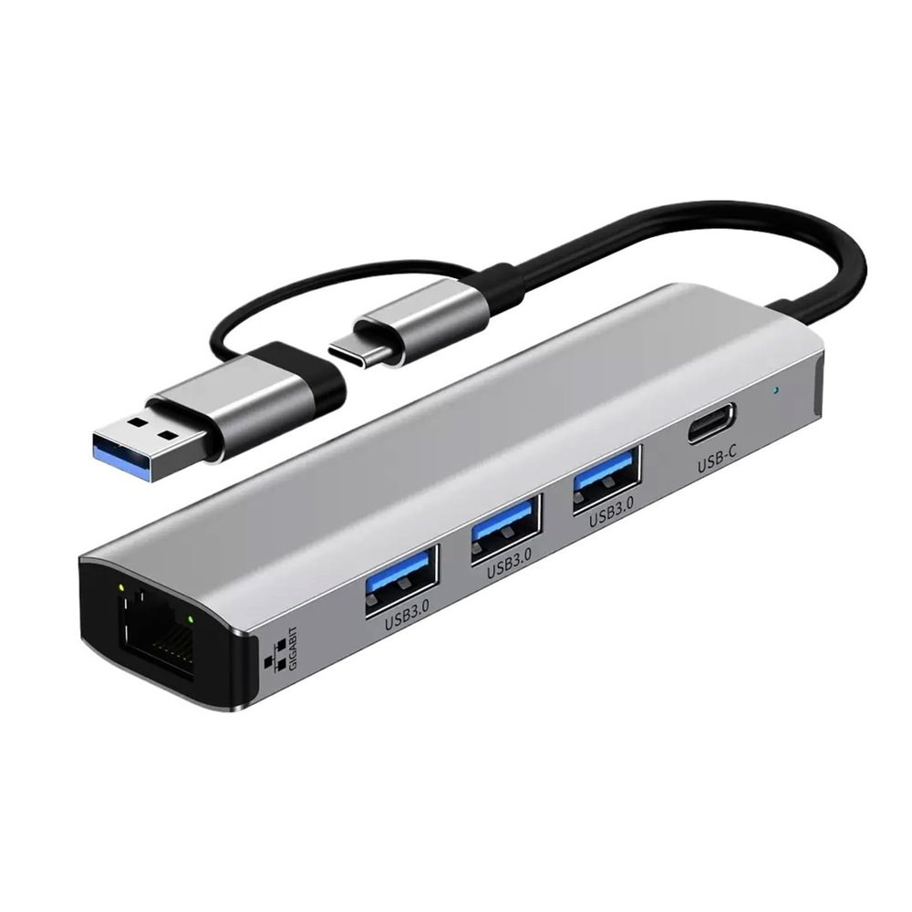5MNG0Y8 5-in-1 USB-A3.0 Docking Station USB-C Data Transmission Cable Adapter Ethernet Rj45 Gigabit Network Card Type-C Hub for Laptops