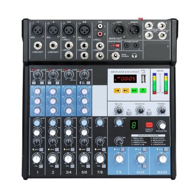 D3LX0Z1 8 Channel Music Mixing Console with USB MP3 Computer Input 48V Phantom Power DJ Audio Mixer for Stage DJ