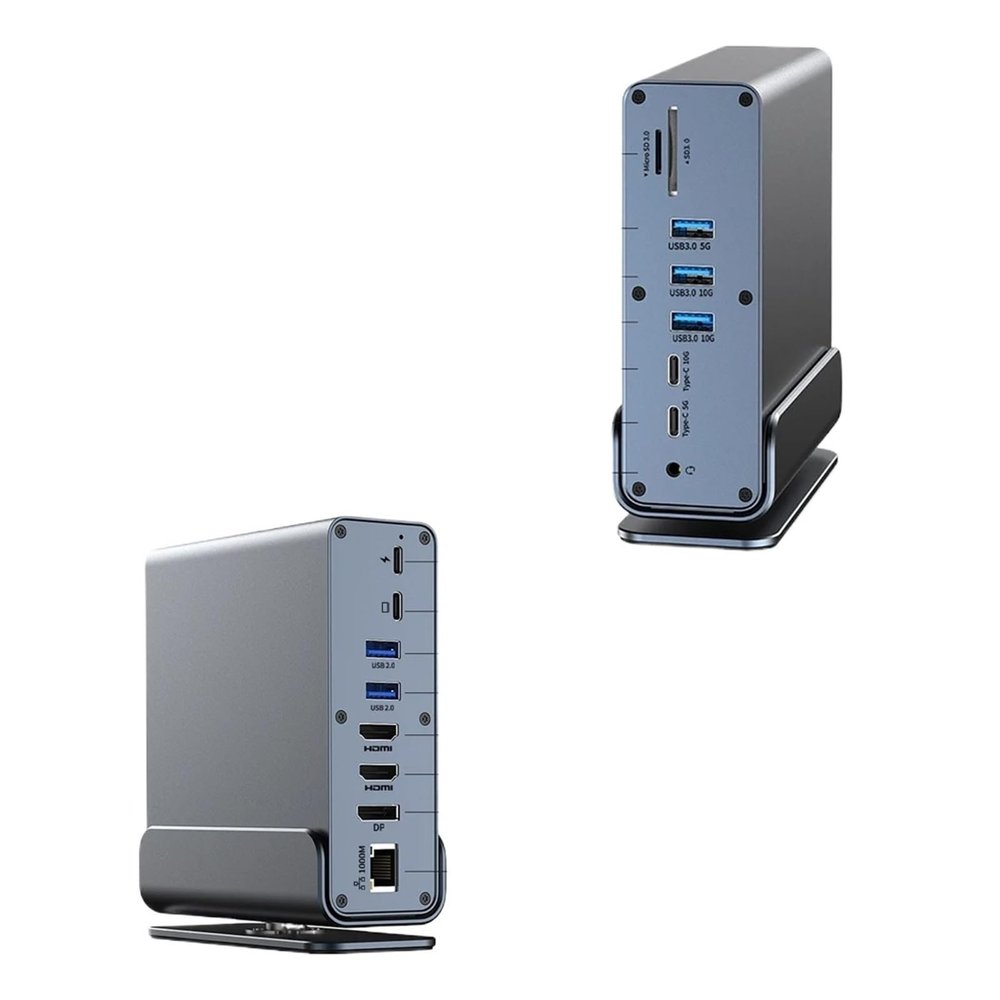5MNG0Y8 15 in 1 USB C Docking Station USB C Hub Type C Hub Dual HDMI Adapter USB 3.0 10Gbps Splitter RJ45 1000M/USB3.0/PD100W(12 in 1)