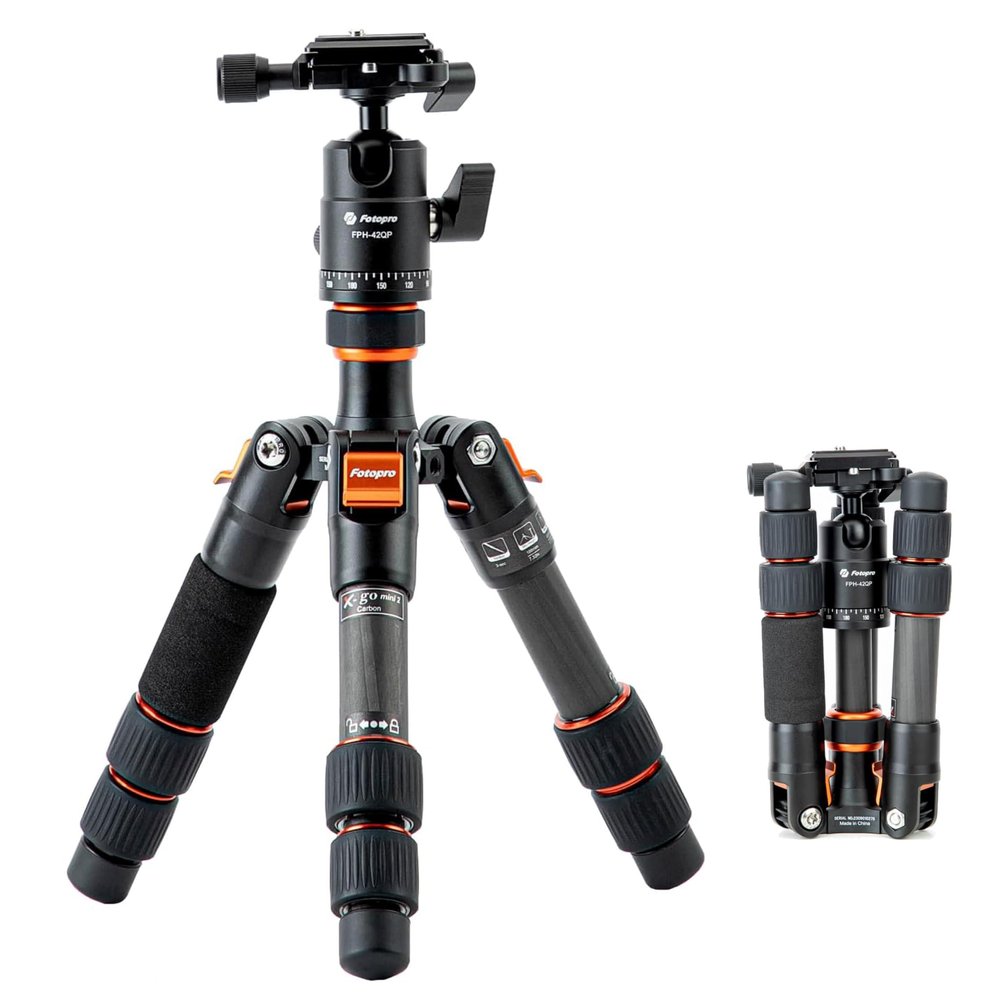 Fotopro Mini Tripod for Camera, Carbon Fiber Portable Small Tabletop Travel Tripod Stand with 360 Ball Head, Compact & Lightweight, 8kg/17.6 lbs Load for DSLR Mirrorless Camera, X-Go Mini 2