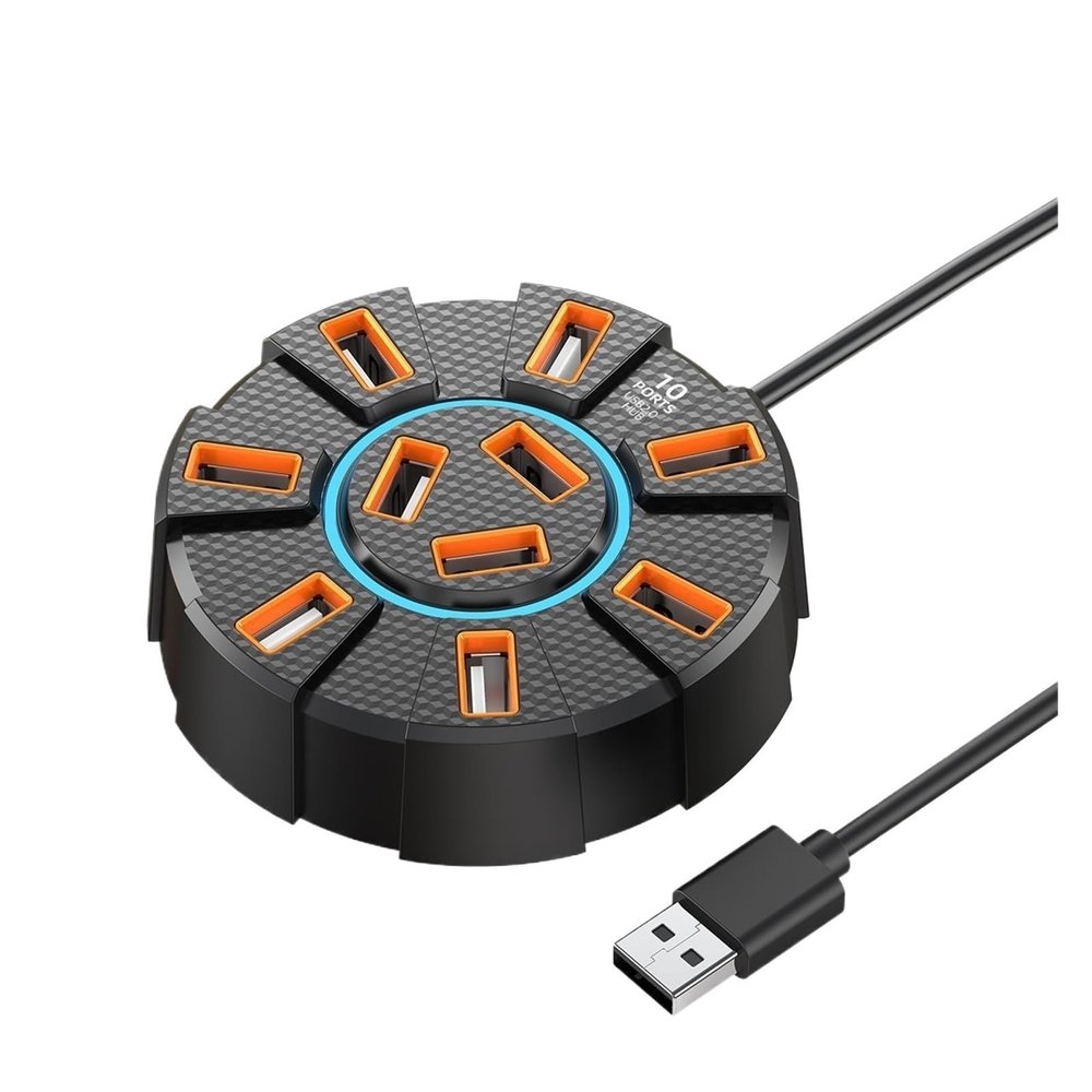 5MNG0Y8 10 Ports USB HUB 1.2m Cable RGB Backlight USB Port Splitter 10 Out Mouse Keyobard Printer Extend Adapter Phone Charging Dock(10ports 1.2m White)