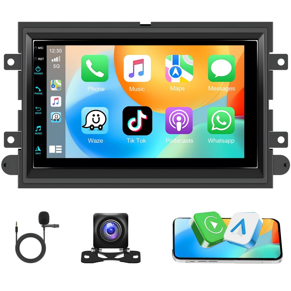 2+64G Car Stereo Radio for Ford F150 with Wireless CarPlay Android Auto 7" Touch Screen Bluetooth Audio with GPS Navigation Mirror Link WiFi RDS Hi-Fi Backup Camera MIC