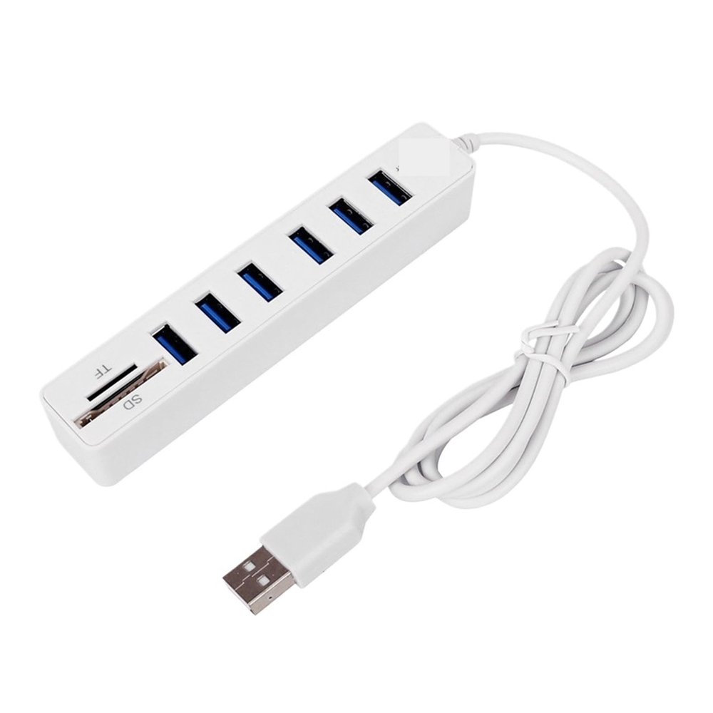 5MNG0Y8 USB 2.0 Hub 6 Port Hub Multi Splitter Port 100cm Long Cable Multiple Expanderfor Computer Laptop PC USB Adapter Accessories(A White)