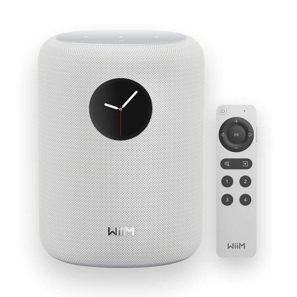 WiiM Sound Smart Speaker with 1.8 Touch Display, HiRes 24bit/192 kHz, AI RoomFit Room Correction, 100W Peak, WiFi 6E/Bluetooth 5.3, MultiRoom & Stereo Pairing, Remote Included, White