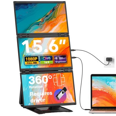 Quad Laptop Screen Extender, 15.6" FHD 1080P Quad Monitor, Combine into One 30" Screen (Landscape/Portrait), Just 1 Cable for 3 Screens, Driver Required, Compatible with Wins & Mac(M1/M2/ M3/M4/M5)