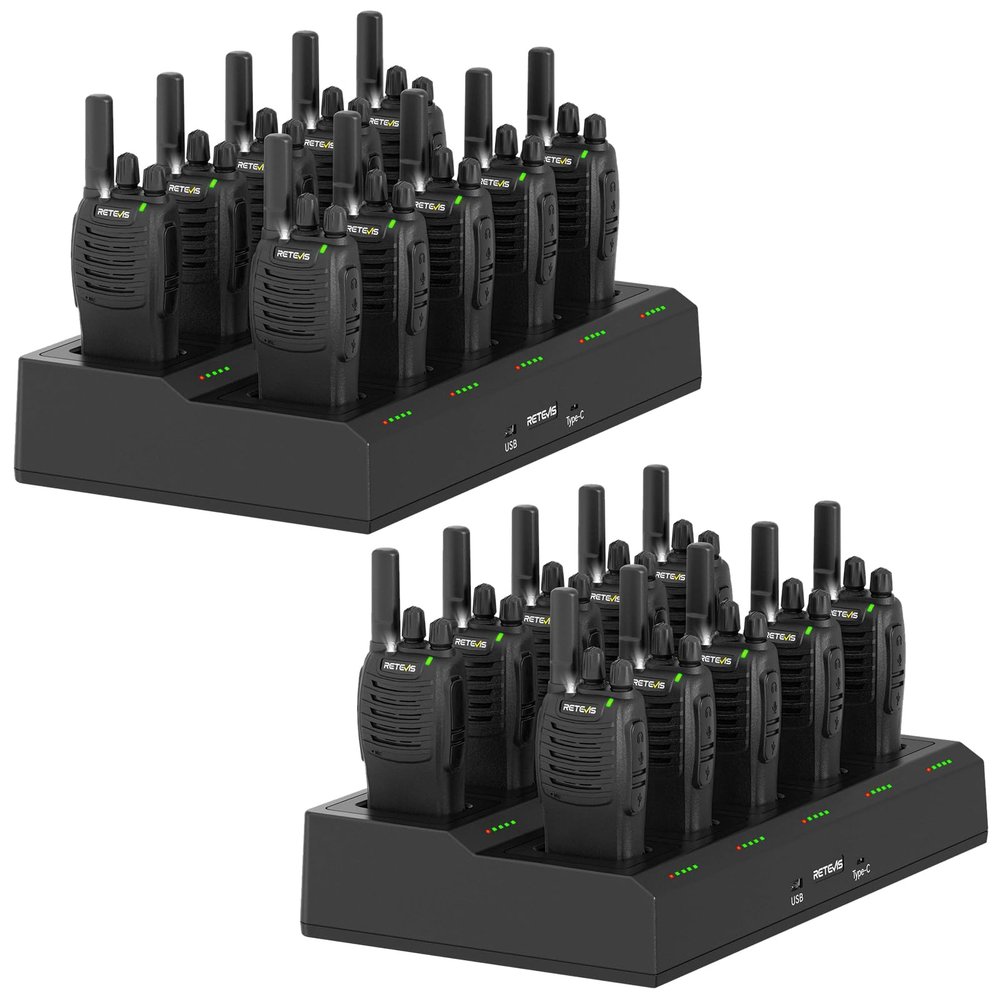 Retevis H-777 2 Way Radios (20 Pack) Bundle with Ten Way Multi Unit Charger (2 Pack), Walkie Talkies for Adults, Rechargeable Long Range Two Way Radio, Shock Resistant, Short Antenna