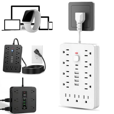 16-in-1 Power Strip with Switch & Surge Protection, Portable Flat Plug Power Strip Surge Protector with 6 AC Power Outlets 4 USB(1C) for Home Office Dorm Travel (White B, 5ft)