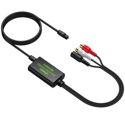 LiNKFOR 192kHz DAC Converter Digital to Analog Converter Digital Optical SPDIF Toslink to Analog Stereo Audio RCA L/R Audio Adapter with Optical Cable for HDTV (SPDIF to RCA+3.5mm Converter)