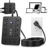 16-in-1 Power Strip with Switch & Surge Protection, Portable Flat Plug Power Strip Surge Protector with 6 AC Power Outlets 4 USB(1C) for Home Office Dorm Travel (Black B, 10ft) view 1